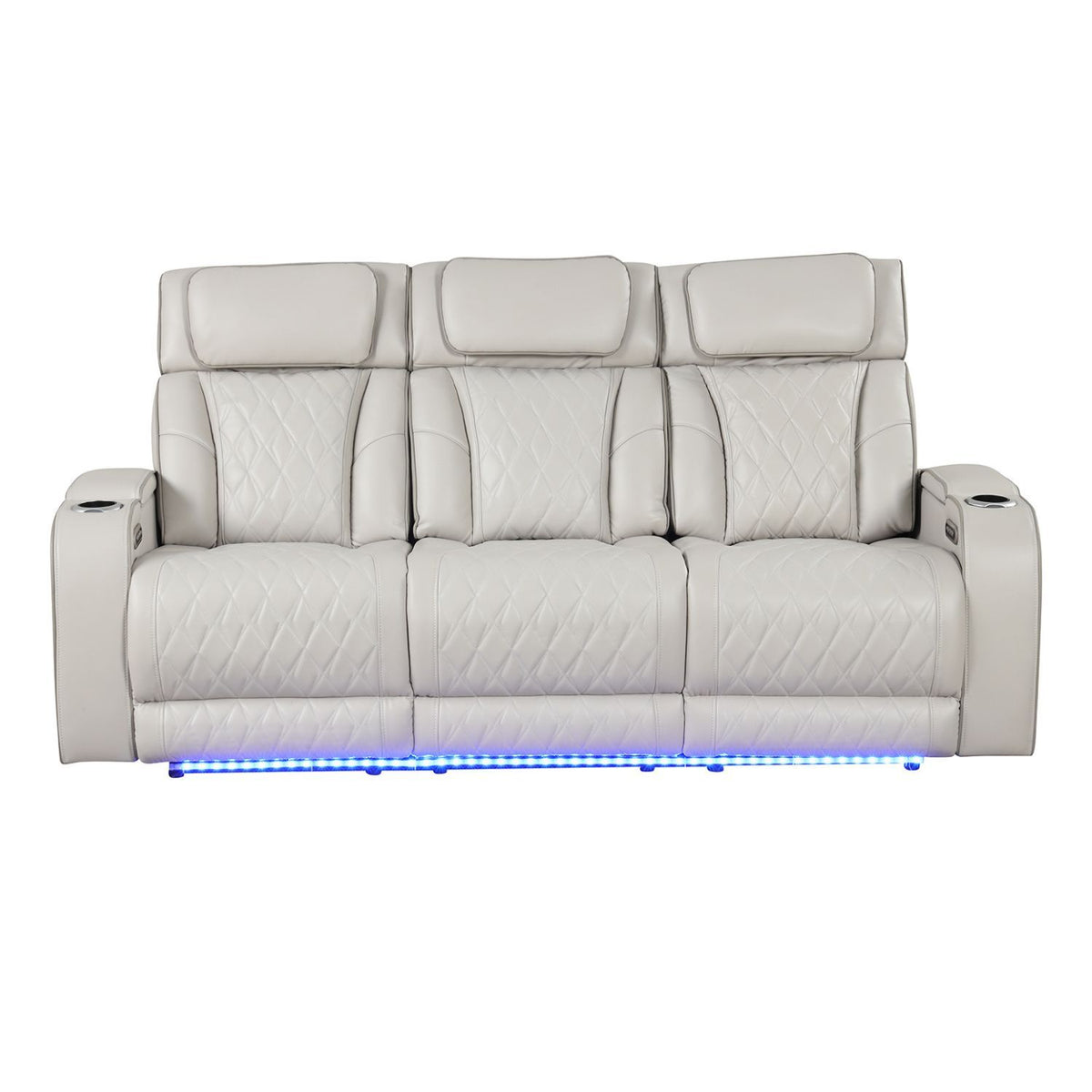 Beige Vegan Leather Power Reclining Sofa, Massage, 86 in Wide