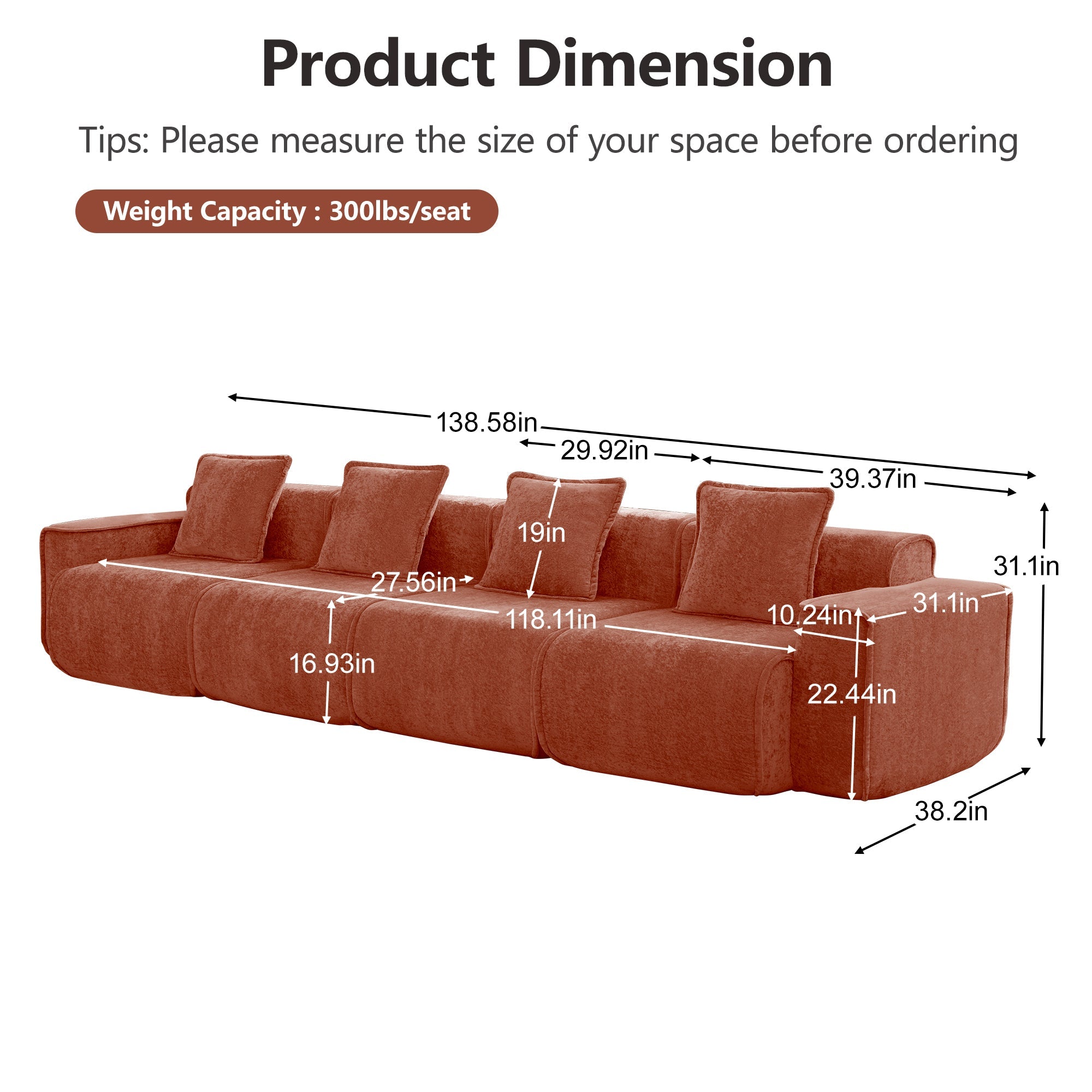 Seneca 4-Seat Boneless Couch in Terracotta #OttOnly_0 #Color_Terracotta