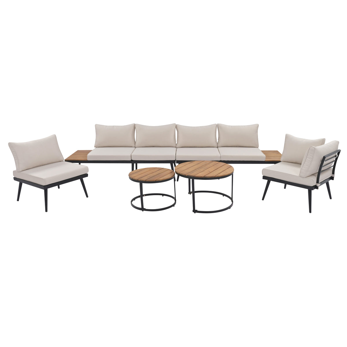 Metal 6-Piece Outdoor Sectional Set for 6 with Beige Cushions