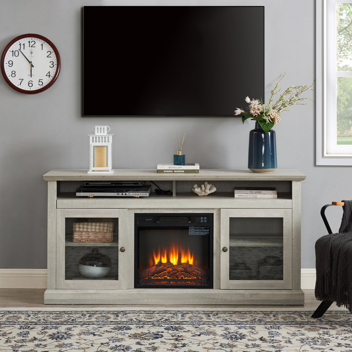 Gray Fireplace TV Stand for TVs up to 65 in, 60 in Wide