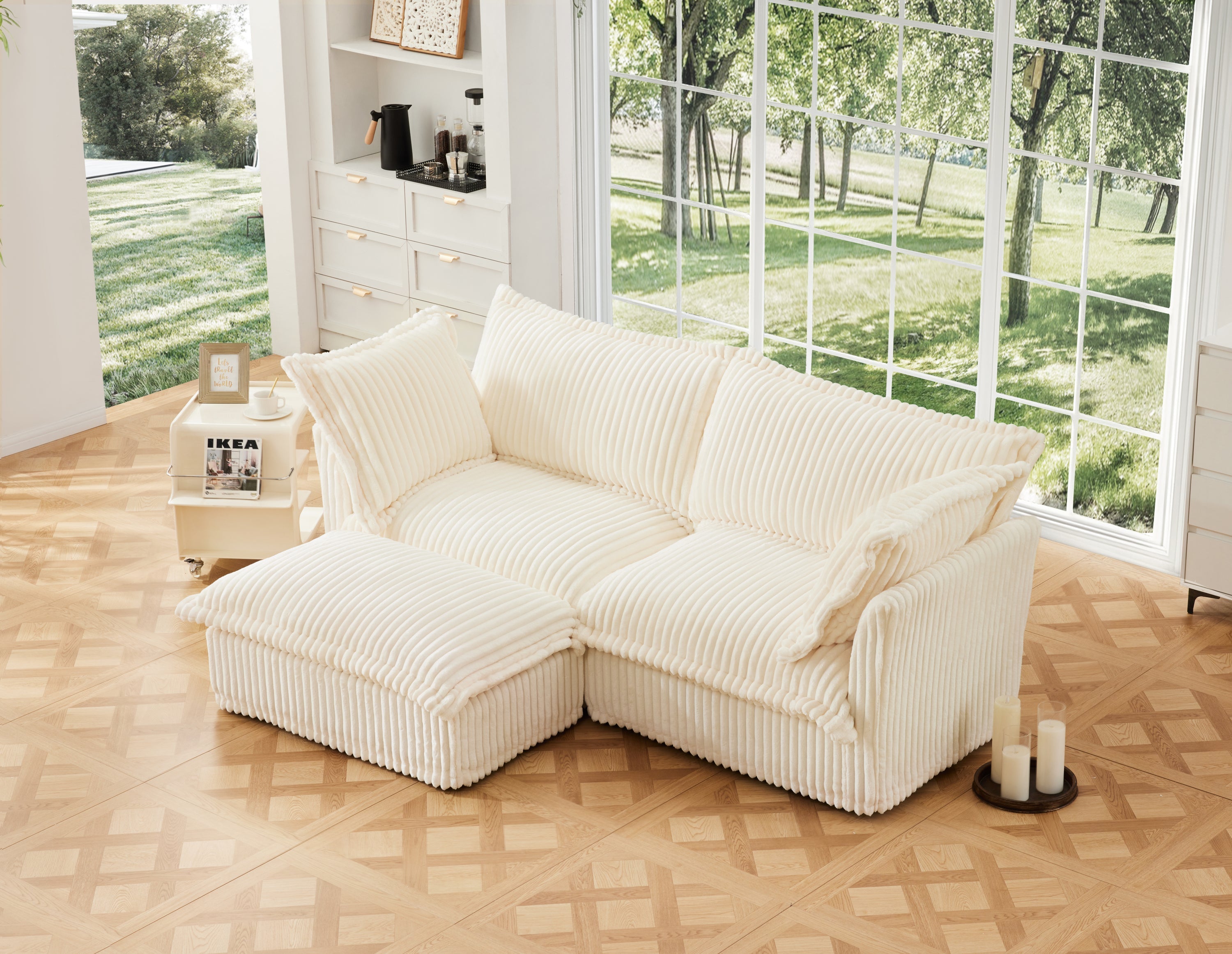 Fluffy 2-Seat Modular Sofa in Corduroy Cream #OttOnly_1 #Fabric_Corduroy Cream