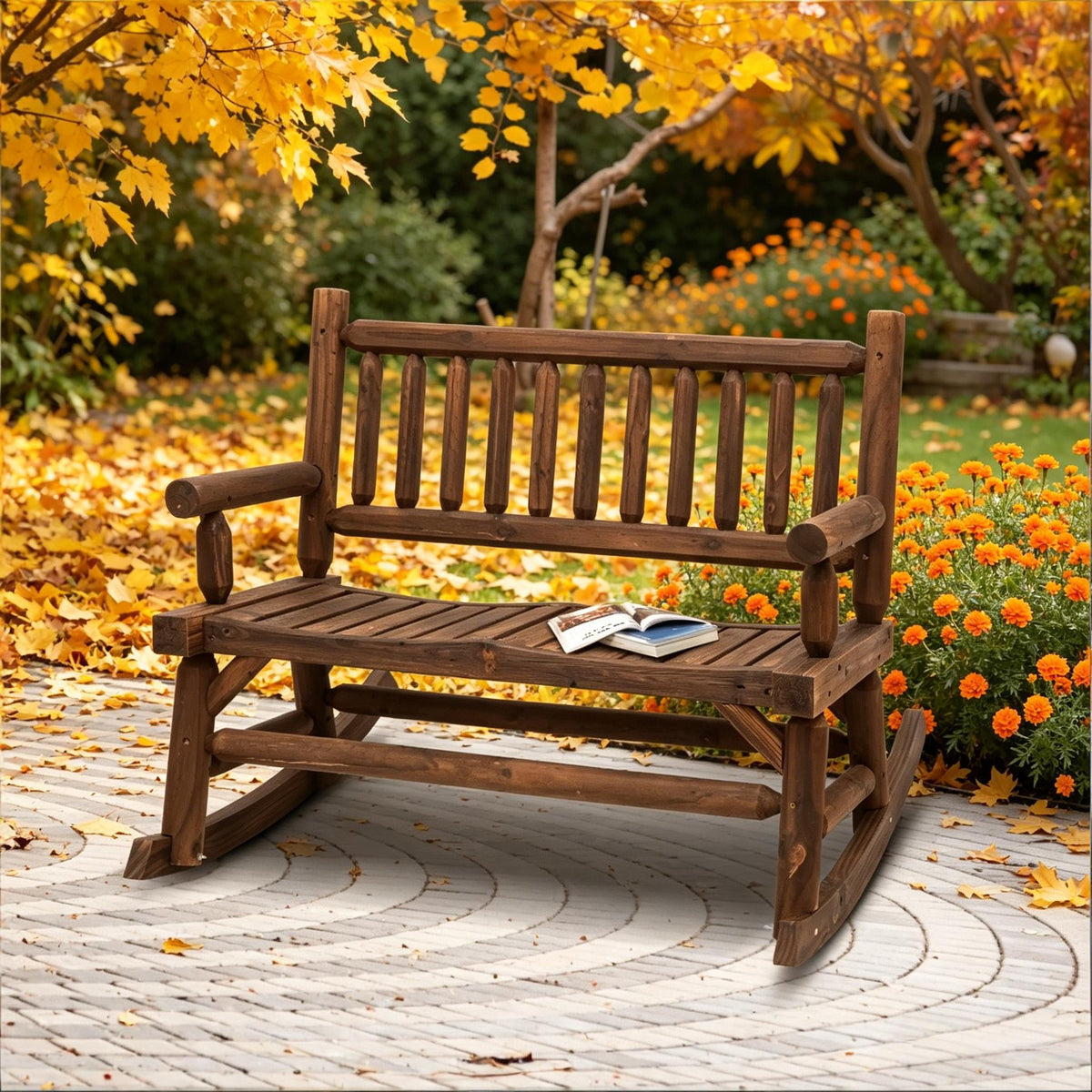 Walnut Finish Outdoor Loveseat, 44 in Wide