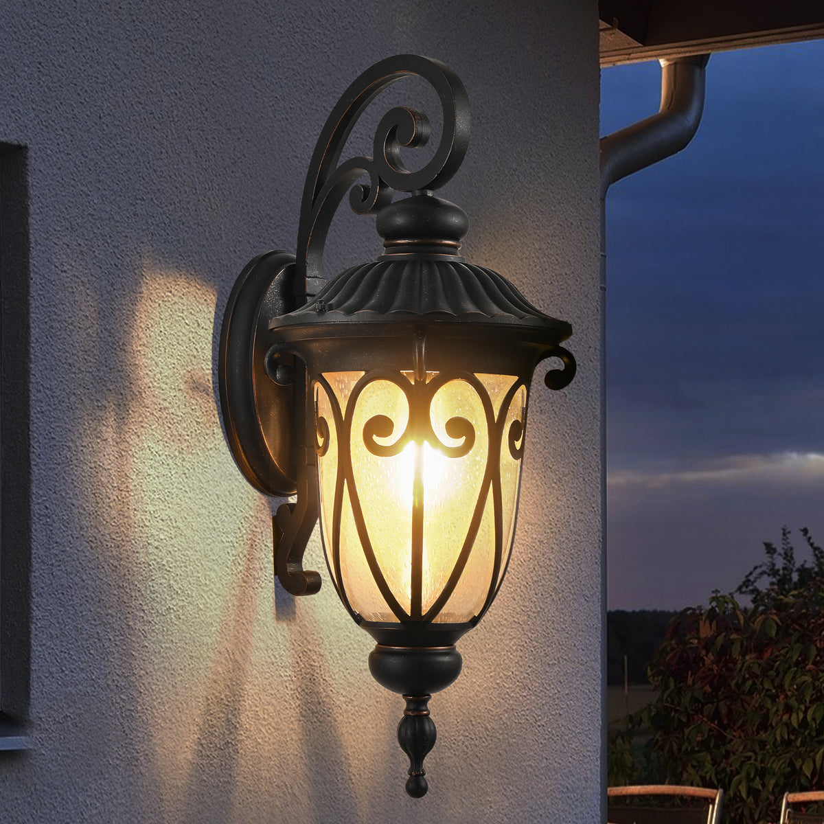 Black Outdoor Wall Light, 23 in, Aluminum with Sturdy Clear Glass Shade