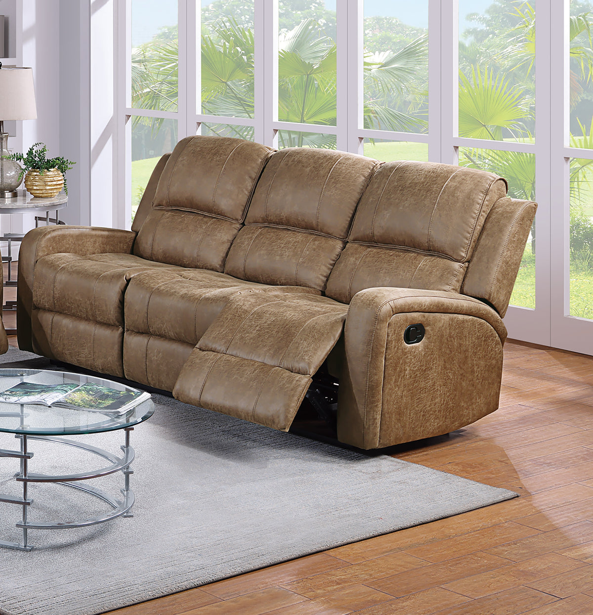 Brown Vegan Leather Reclining Sofa, 78 in Wide