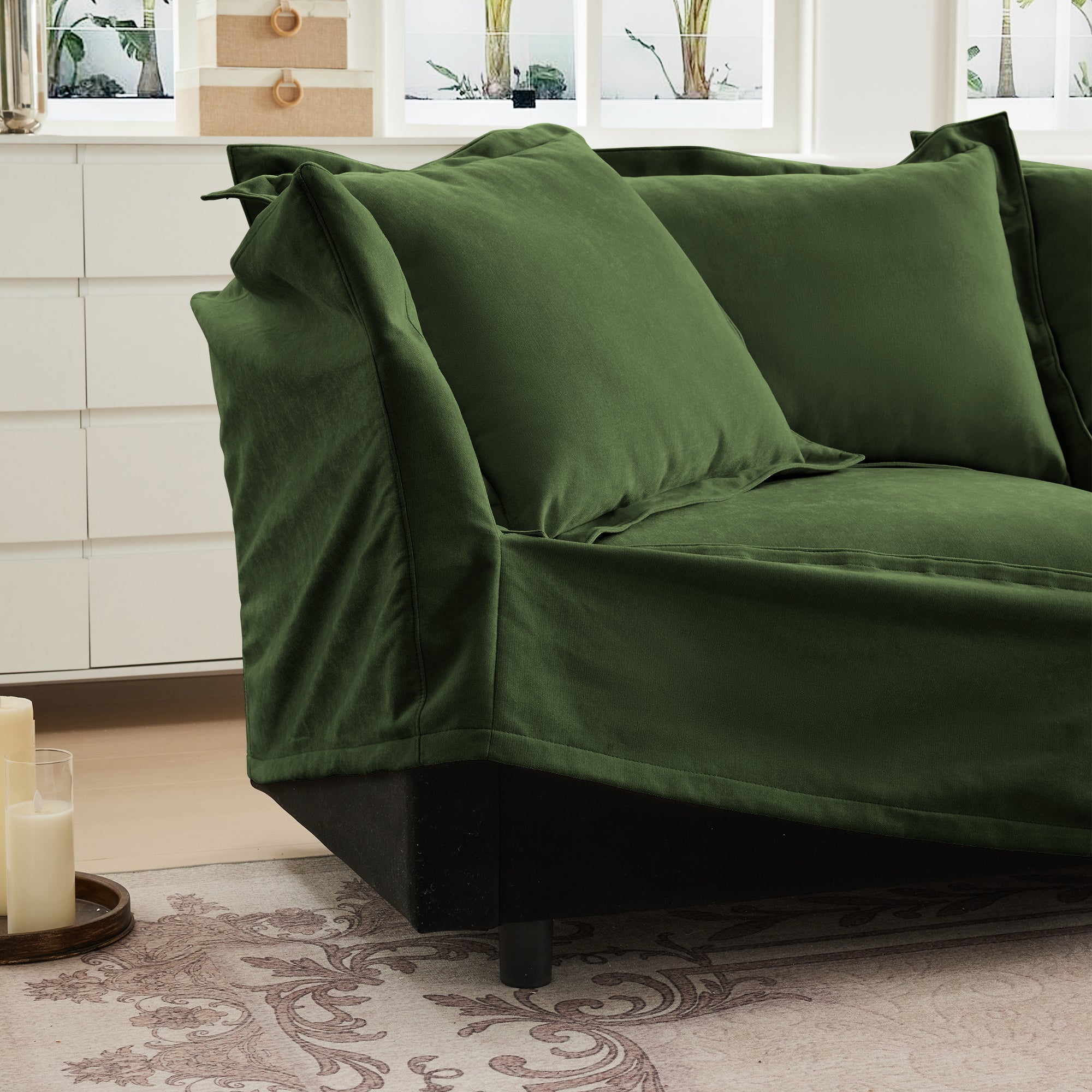 Fluffy 3-Seat Modular Sofa in Chenille Olive #Fabric_Chenille Olive