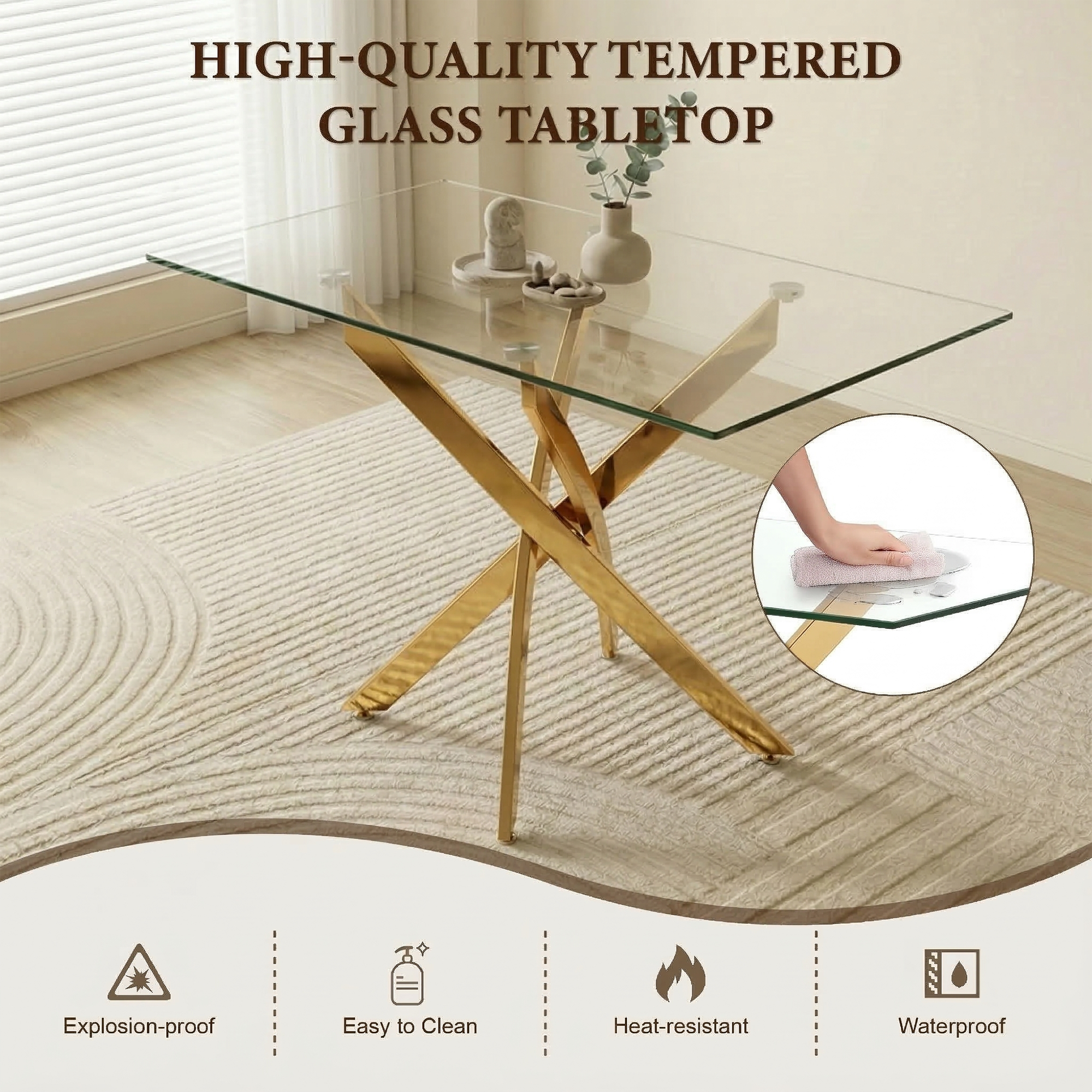 Feature graphic highlighting the explosion-proof heat-resistant tempered glass top