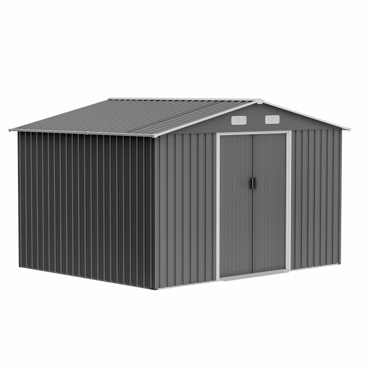 8x10 ft Gray Metal Storage Shed with Lockable Doors