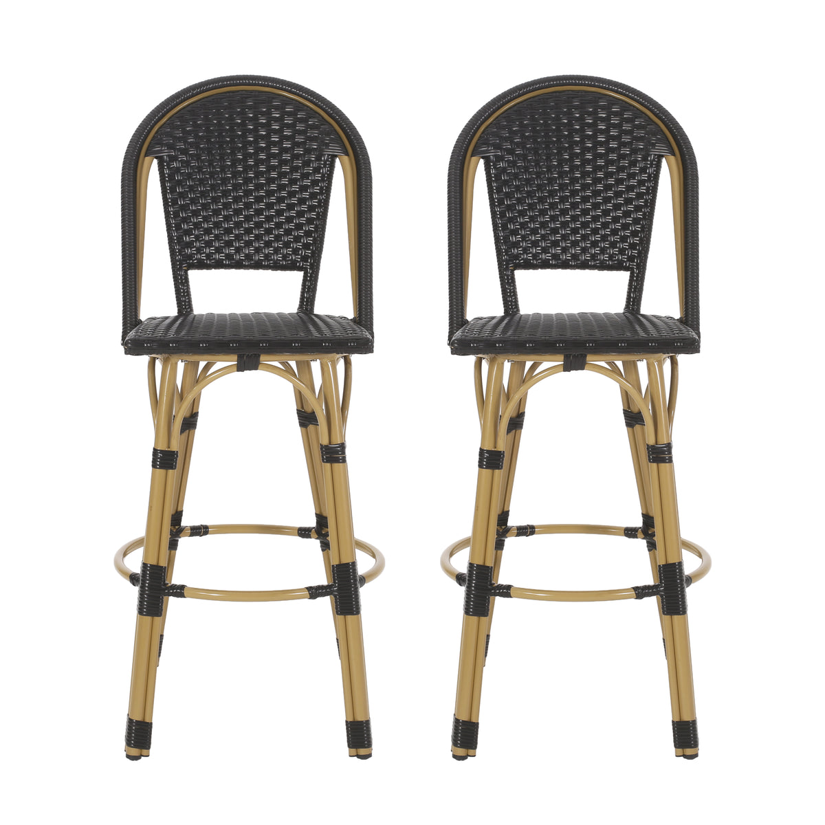 Black Aluminum Outdoor Bar Stool, Set of 2, 29.3 in Seat Height