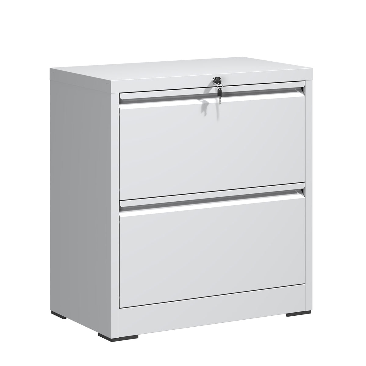 Modern Steel File Cabinet, 2 Drawers, Locking, 28.5 in Tall, White