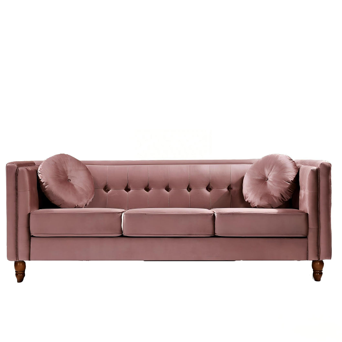 Pink Velvet 3-Seat Tufted Chesterfield Sofa, 80.7 in Wide