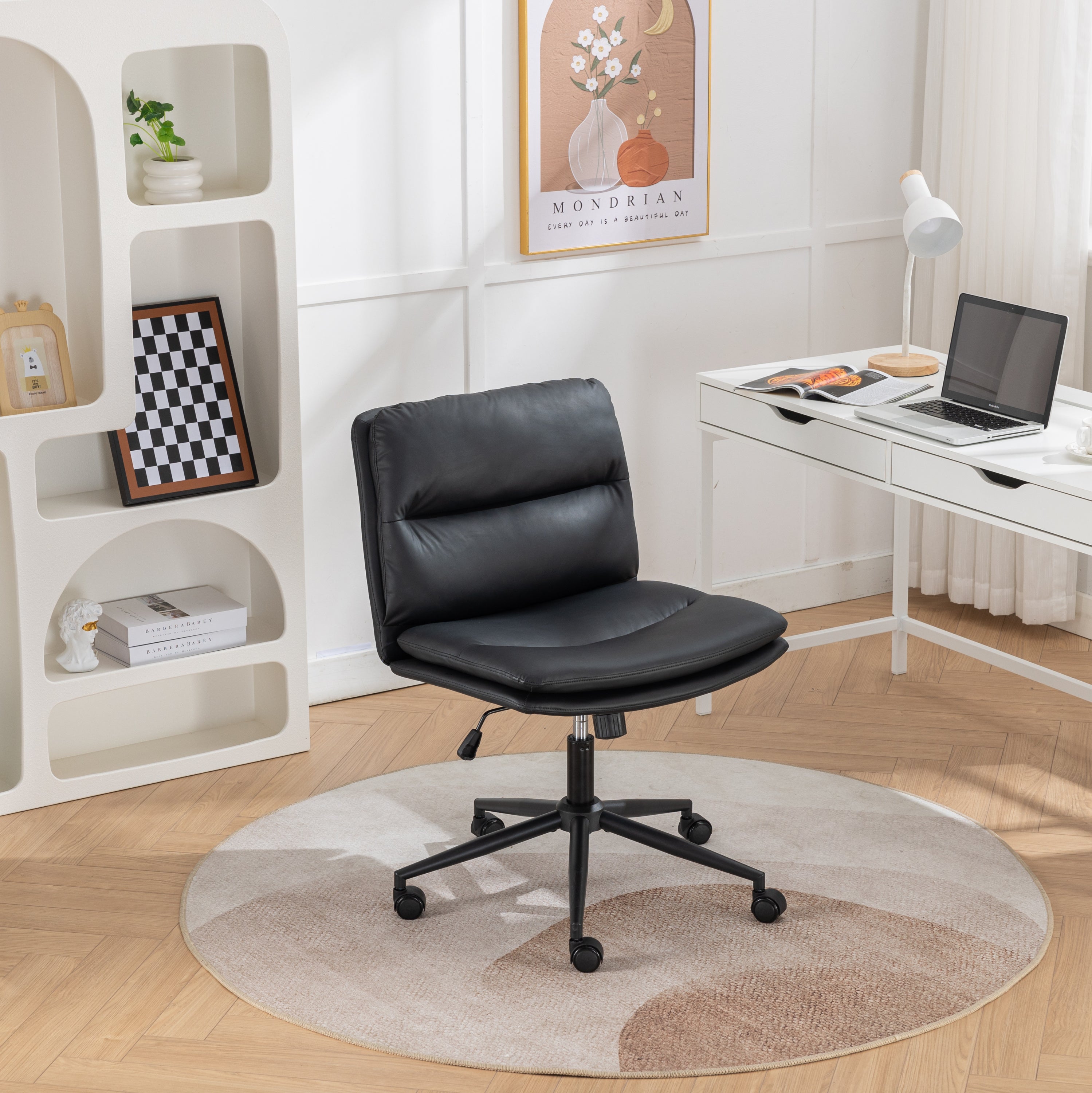 Black Vegan Leather Office Chair, Height Adjustable, 19.5-22.5 in Seat