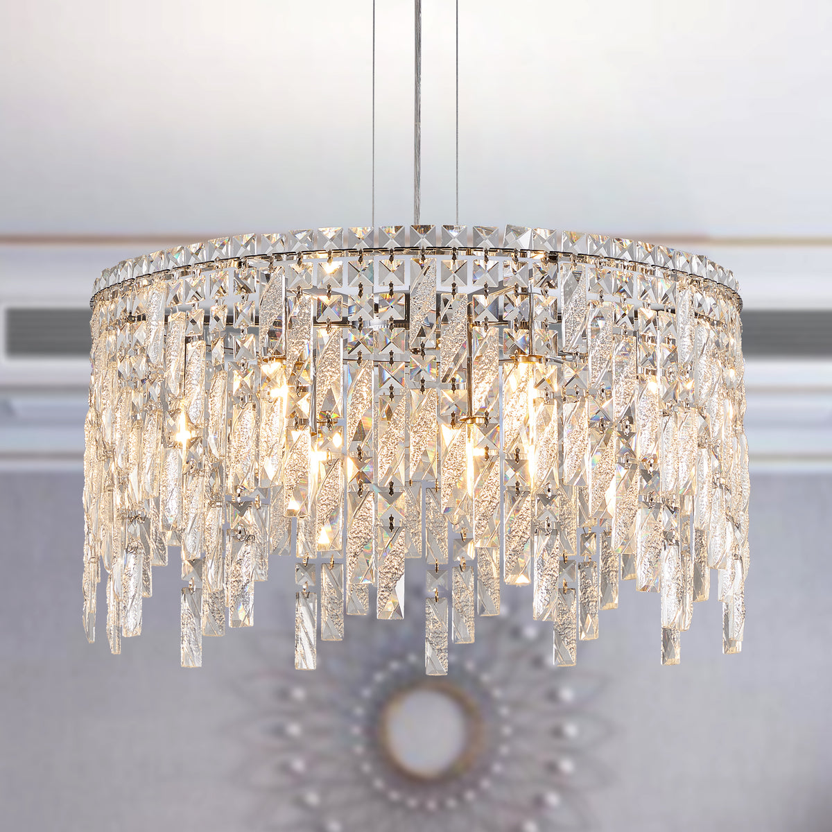 Chrome K9 Crystal 9-Light Chandelier, 24 in