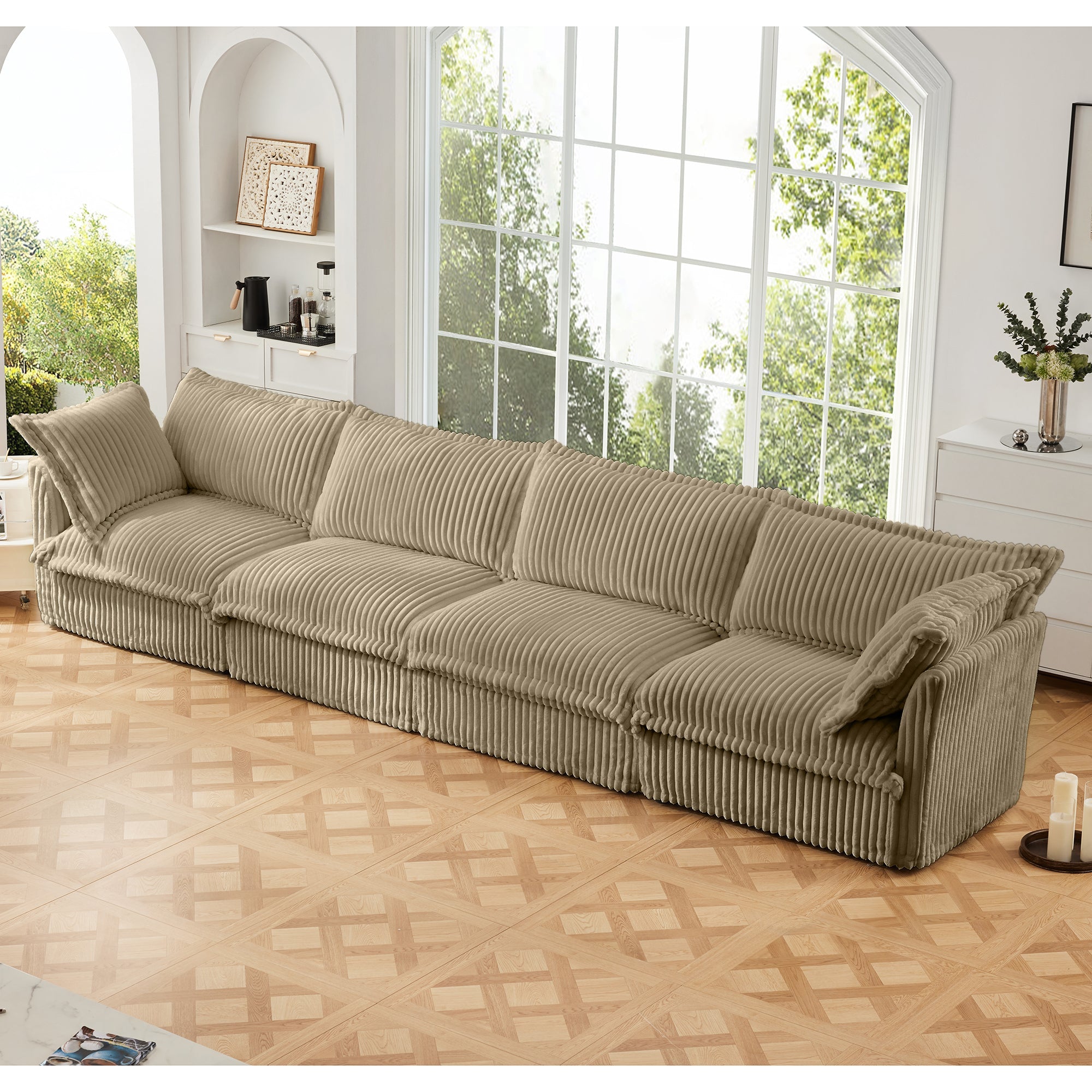 Fluffy 4-Seat Modular Sofa in Corduroy Camel #OttOnly_0 #Fabric_Corduroy Camel