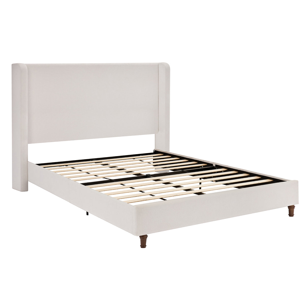 Chenille Upholstered King Bed Frame, 54-Inch Wingback Headboard