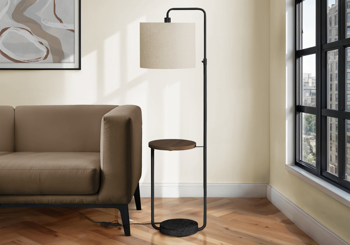 Black Floor Lamp, 57 in, Polyresin with Fabric Shade