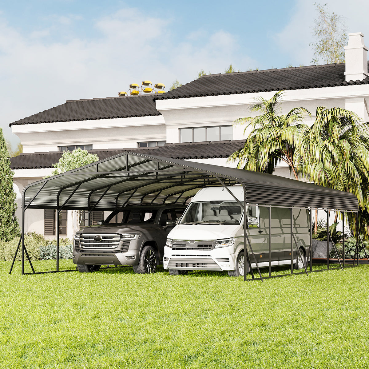 20x30 ft Black Metal Carport
