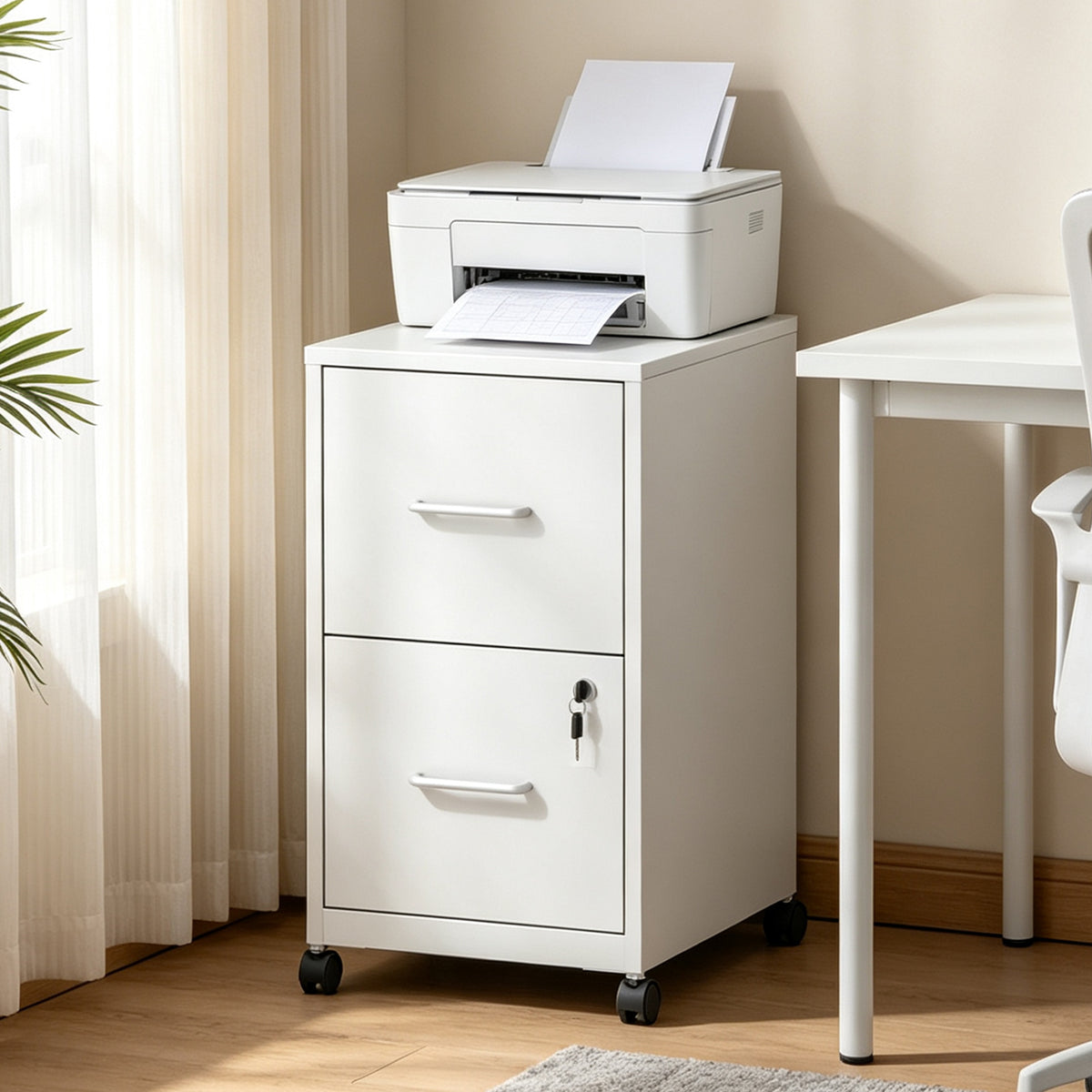 Rolling Metal File Cabinet, 2 Drawers, Locking, 25.6 in Tall, 15 in Wide