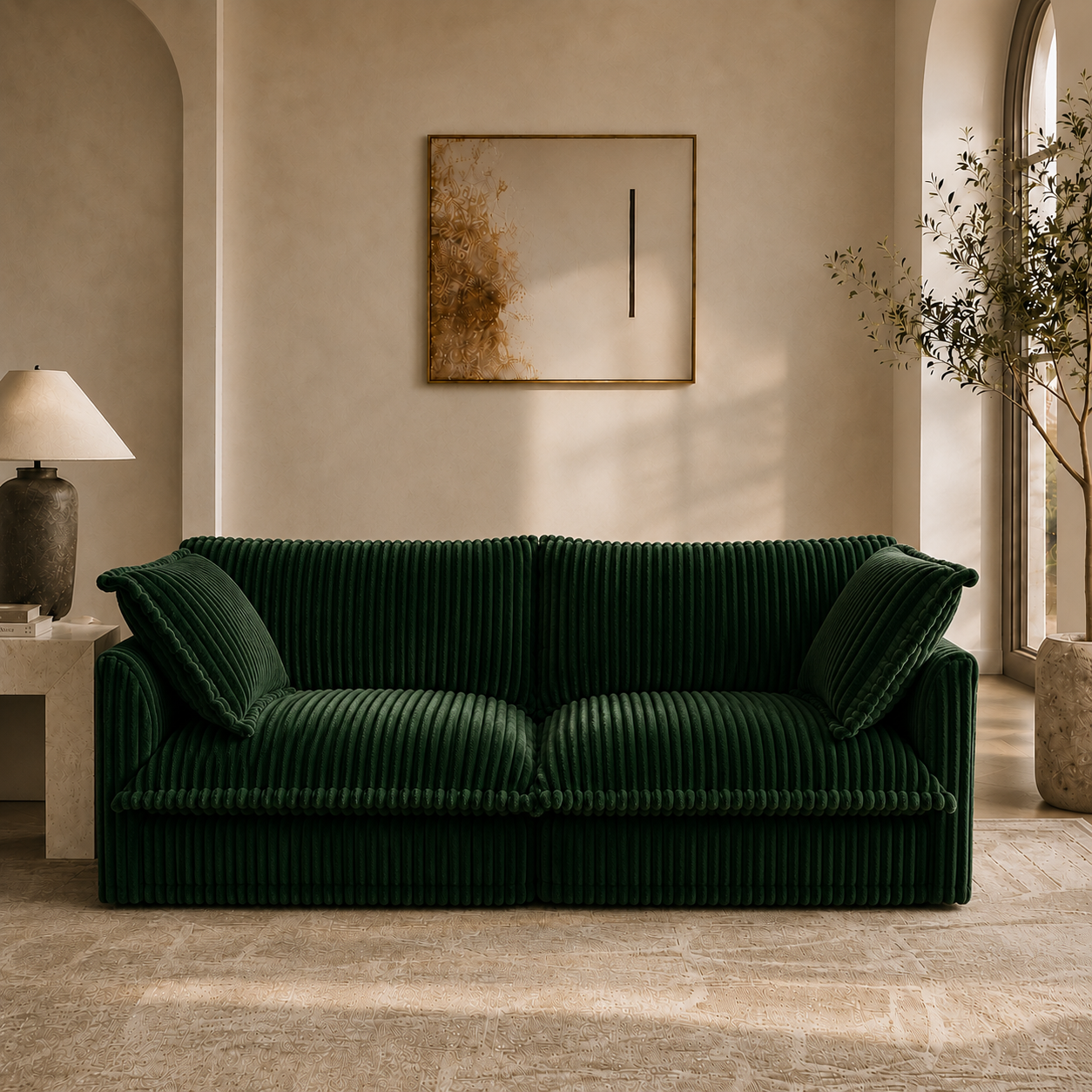 Fluffy 2-Seat Modular Sofa in Corduroy Emerald, lifestyle photo #OttOnly_0 #Fabric_Corduroy Emerald