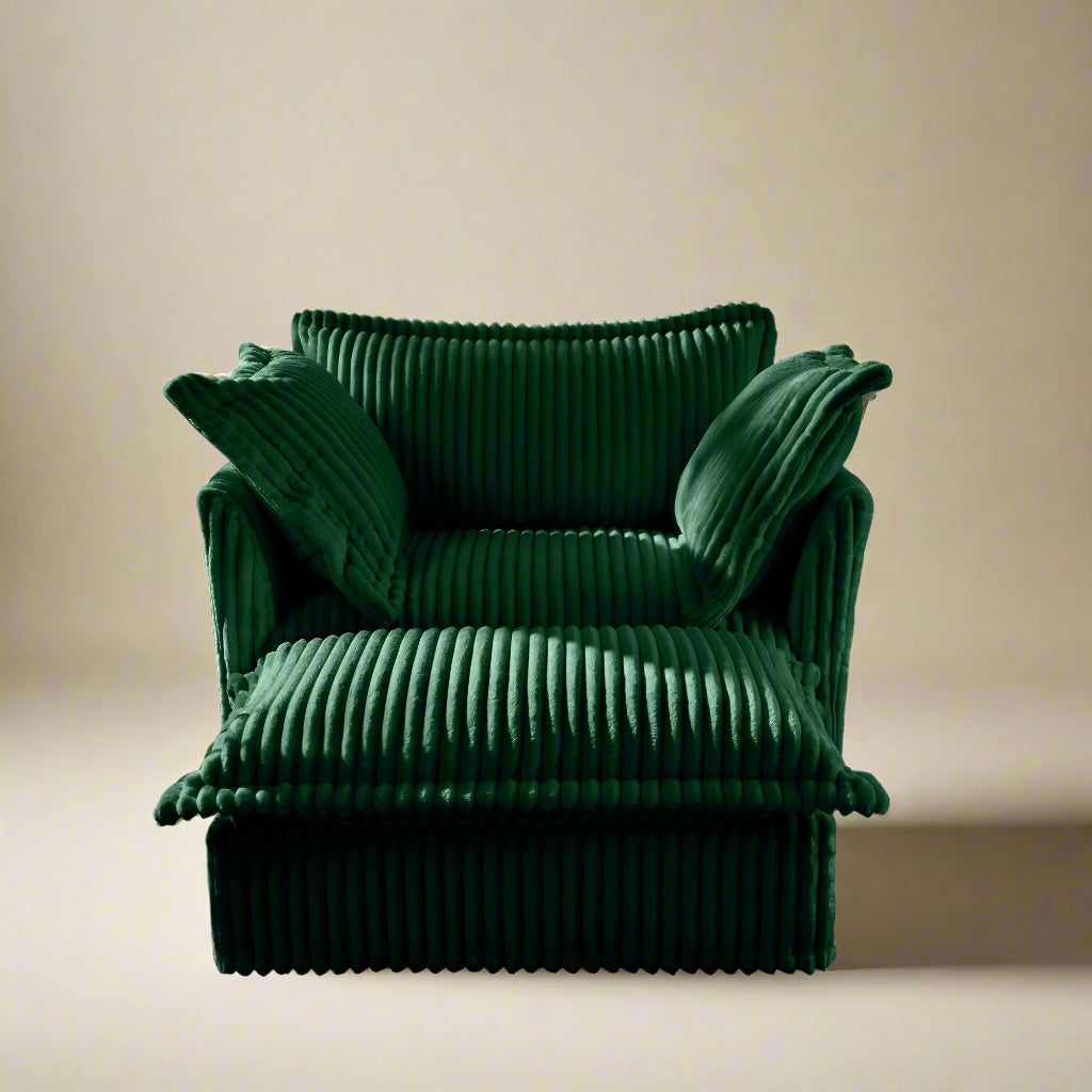 Fluffy Lounge Chair in Corduroy Emerald with 1 ottoman #Fabric_Corduroy Emerald