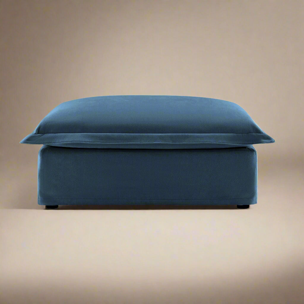 Fluffy Ottoman in Chenille Navy #Fabric_Chenille Navy