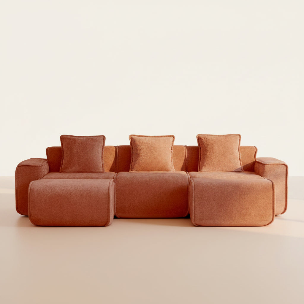 Seneca 3-Seat Boneless Couch in Terracotta with 2 ottomans #OttOnly_2 #Color_Terracotta