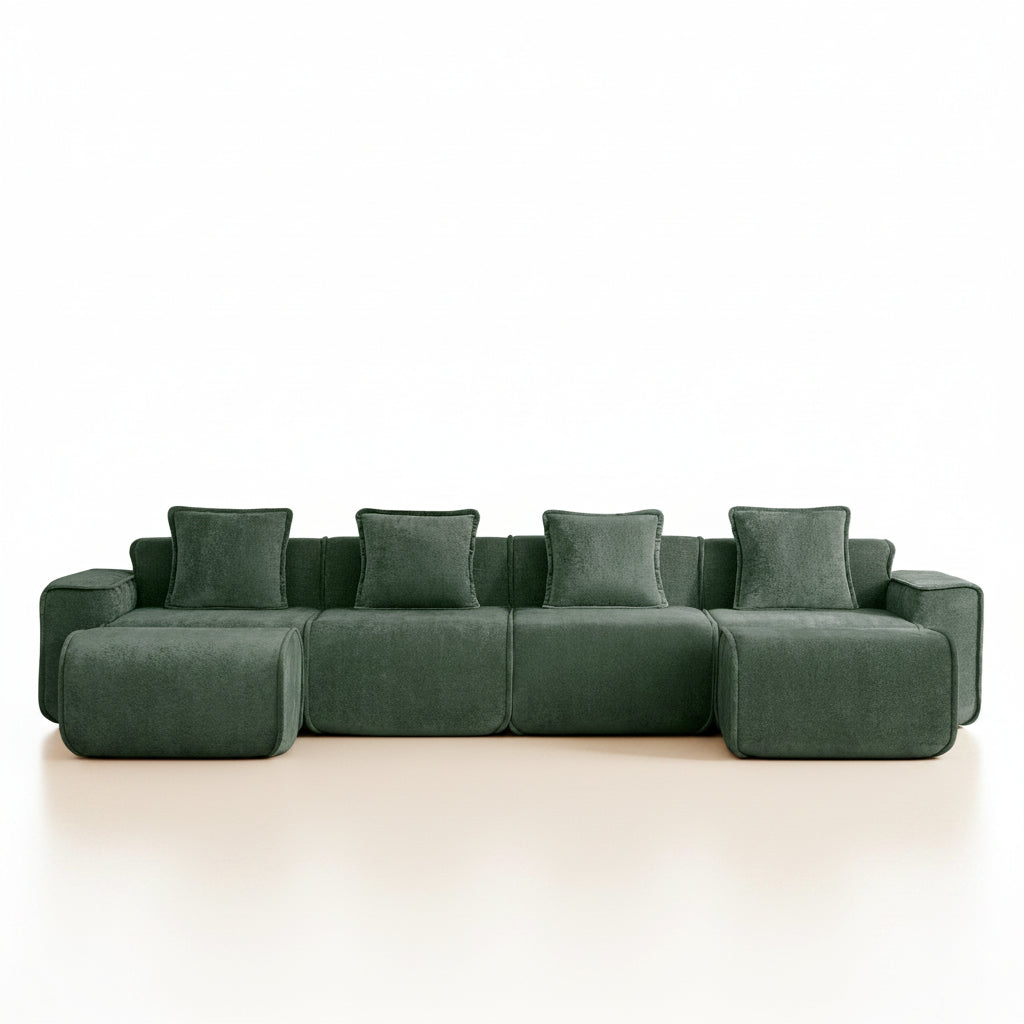 Seneca 4-Seat Boneless Couch in Olive with 2 ottomans #OttOnly_2 #Color_Olive
