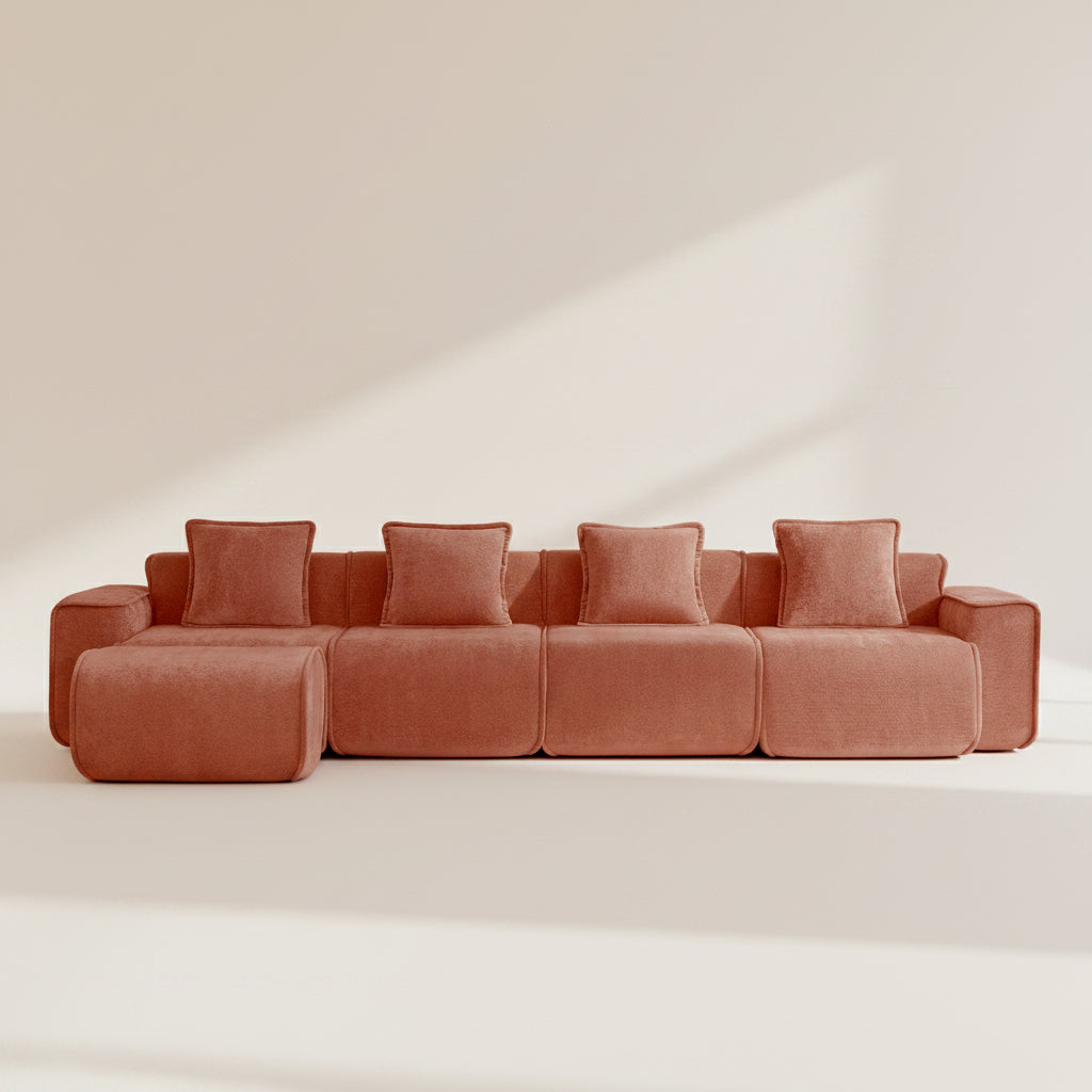 Seneca 4-Seat Boneless Couch in Terracotta with 1 ottoman #OttOnly_1 #Color_Terracotta