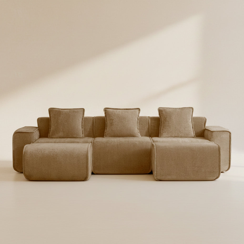 Seneca 3-Seat Boneless Couch in Mocha with 2 ottomans #OttOnly_2 #Color_Mocha