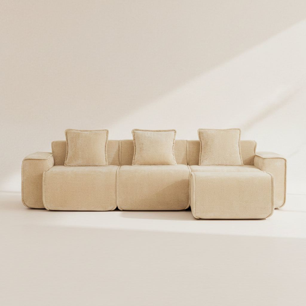 Seneca 3-Seat Boneless Couch in Camel with 1 ottoman #OttOnly_1 #Color_Camel