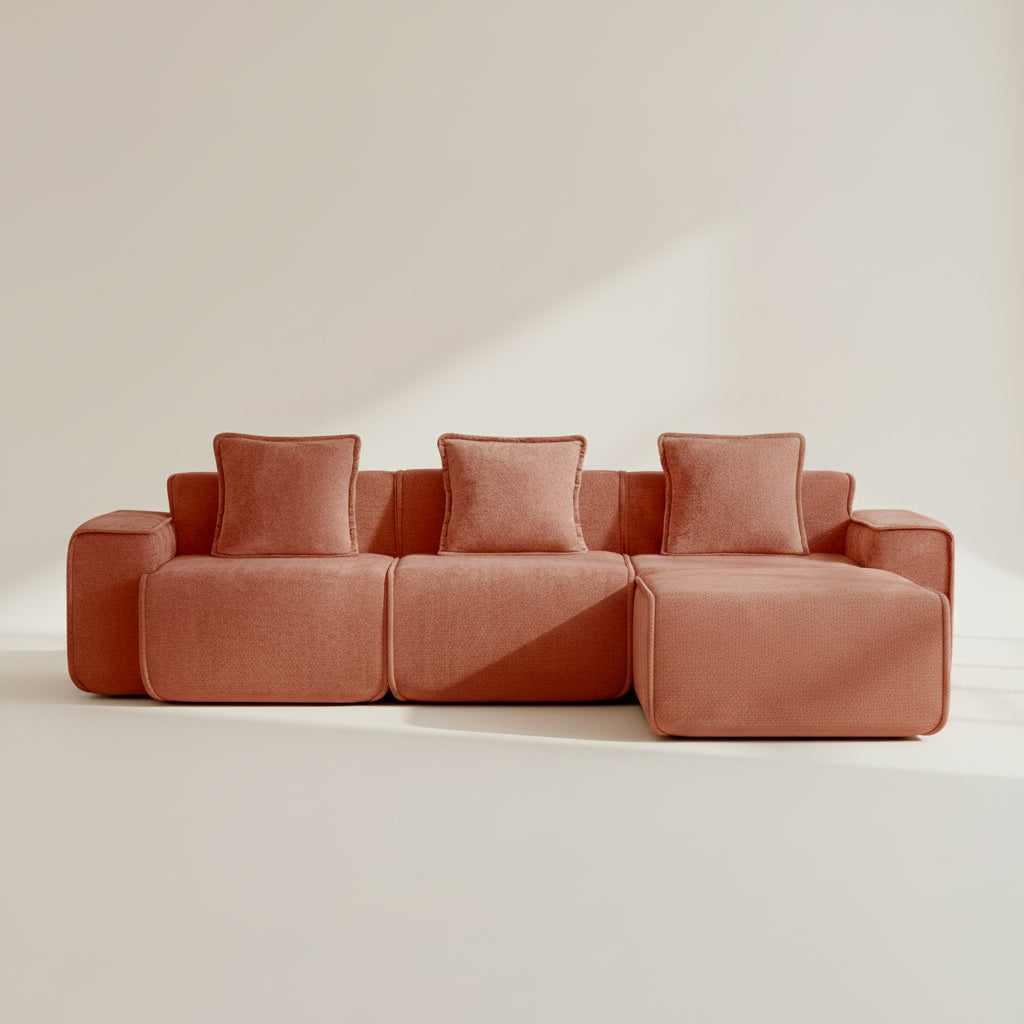 Seneca 3-Seat Boneless Couch in Terracotta with 1 ottoman #OttOnly_1 #Color_Terracotta