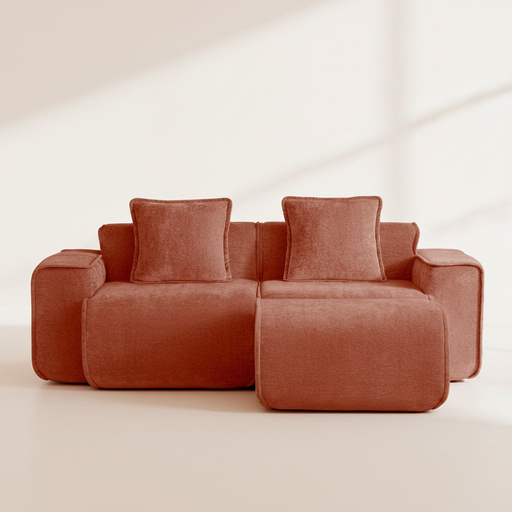 Seneca 2-Seat Boneless Couch in Terracotta with 1 ottoman #OttOnly_1 #Color_Terracotta