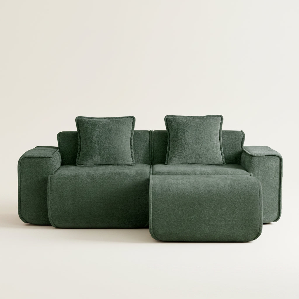 Seneca 2-Seat Boneless Couch in Olive with 1 ottoman #OttOnly_1 #Color_Olive
