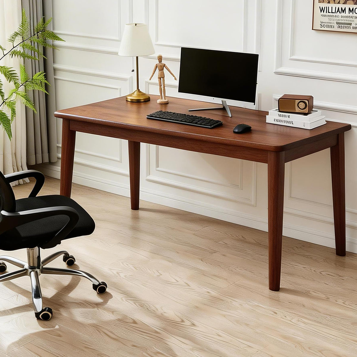 Mid-Century Solid Wood Computer Desk, 63 in, Walnut