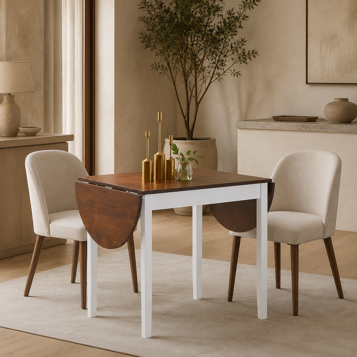 Pine Folding Drop-Leaf Dining Table, Brown - Seats 4 to 6