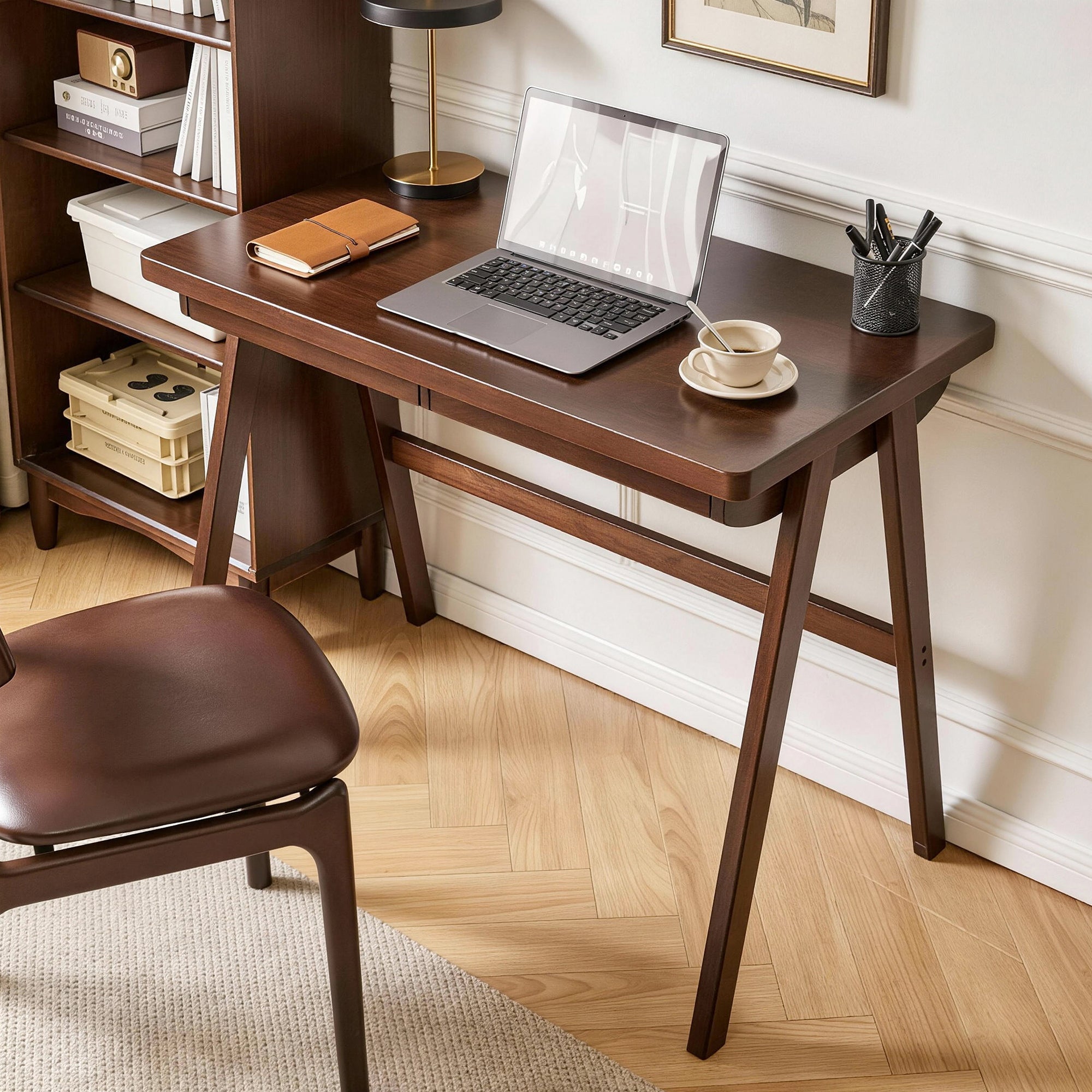 Solid Wood Computer Desk, 39.4 in, Walnut